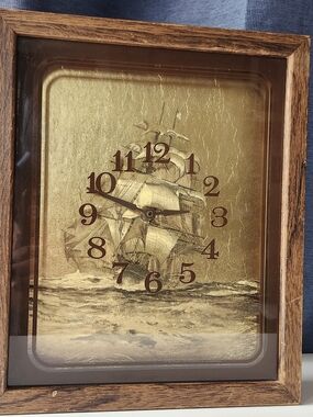 Vintage Ship Wall Clock Decor in Gold and Brown